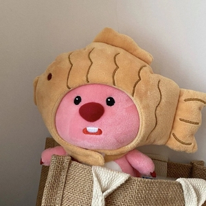 韩国粉红小海狸loopy玩偶露比鲷鱼烧头套公仔可爱毛绒娃卡通礼物