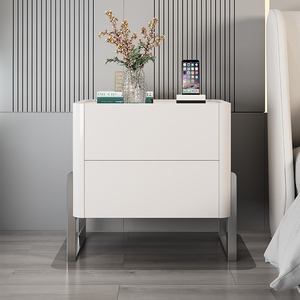 轻奢床头柜实木烤漆现代简约白色小户型卧室家用储物床边柜免安装