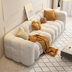 奶油风棉花糖布艺沙发小户型客厅极简法式北欧网红羊羔绒直排沙发
