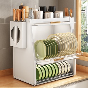 厨房碗柜置物架碗架沥水架台面抽拉家用带盖碗筷碗碟碗盘子收纳盒