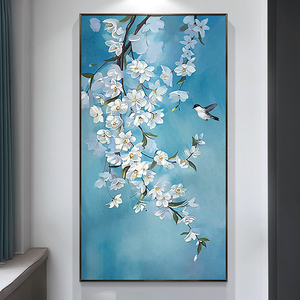 新中式花卉纯手绘客厅玉兰花油画玄关喜鹊装饰画花鸟图简约挂画