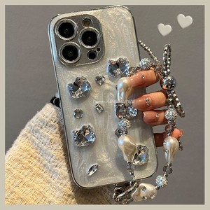 美堡仕 电镀银可爱猫水钻珍珠手链适用苹果14promax手机壳iphone15高级感12新款15pro电镀13pro超火爆款女套
