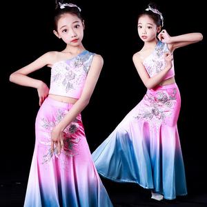 儿童傣族服装西双女童版纳舞蹈服装弹力修身演出服装