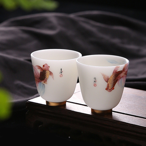 瓷语颠 陶瓷茶杯冰种玉瓷茶具主人单杯子客杯品茗杯白瓷悠然自得