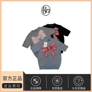 【现货】韩国小众ronron大蝴蝶结短款甜美可爱圆领短袖针织衫上衣