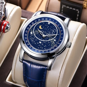 瑞士正品满天星空手表男时尚休闲高档日历日月星相夜光防水石英表