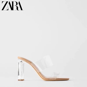 ZARA女鞋透明水晶高跟凉鞋2024夏季新款粗跟穆勒凉拖鞋2316001111