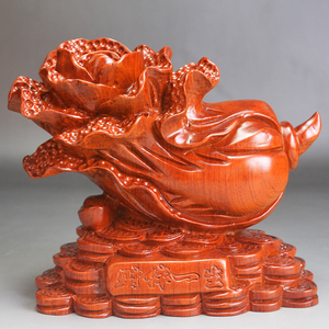 黄花梨木雕白菜摆件实木雕刻家居客厅装饰开业送礼礼品红木工艺品