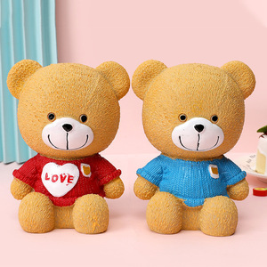 卡通可爱泰迪熊硬币存钱罐创意小熊储蓄罐桌面摆件儿童节生日礼物