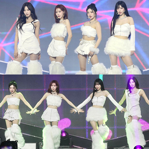 韩国女团aespa同款打歌服舞台演出服表演服舞蹈新款白色毛毛套装
