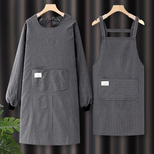 2023新款网红纯棉长袖围裙韩版女家用厨房餐饮专用工作服罩衣围腰