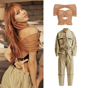 现货lisa同款mv工装裤针织上衣套装爵士舞表演服打歌服连体裤女潮