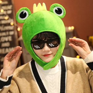 日系少女心绿色孤寡青蛙动物头套沙雕帽子鸭兔子拍照网红搞怪道具