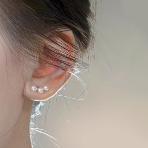 925银针三颗珍珠耳钉简约百搭精致小巧耳环时尚养耳洞耳饰品新款
