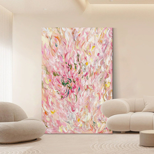 波洛克抽象派艺术手绘油画客厅大幅粉色装饰画玄关高级感肌理挂画