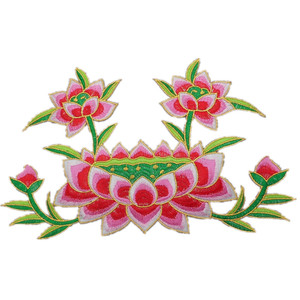 并蒂莲花荷花刺绣大号布贴外贸补丁/民俗用品/民族特色 17*29厘米