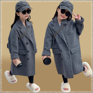 2023年冬季新款韩国童装女宝宝洋气中长款毛呢外套双面羊毛呢大衣