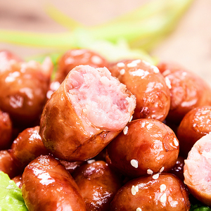原味一口肠圆形烧烤台湾风味肉香肠零食火山石黑胡椒波波爆汁商用