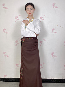 藏族服装女2023新款锅庄舞裹裙西藏民族风博拉半身裙藏式贵族藏装