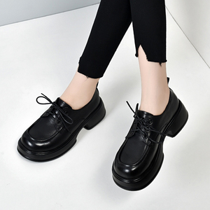 松糕鞋女厚底2022欧洲站秋冬新款女鞋增高真皮大头鞋粗跟乐福鞋