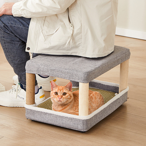 实木猫窝凳子一体人猫共用夏天猫咪用品小幼猫屋房子四季通用保暖
