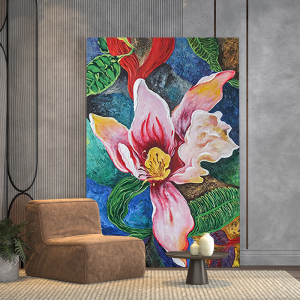 美式珐琅彩纯手绘油画彩色花卉装饰画鸢尾花丙烯入户玄关客厅挂画