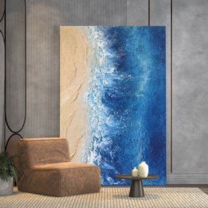 厚肌理沙滩海浪手绘油画客厅玄关装饰画石英砂立体蓝色大海挂墙画