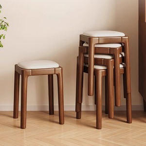 凳子家用可叠放实木小凳子客厅餐桌凳简约高凳子木头方凳软包矮凳