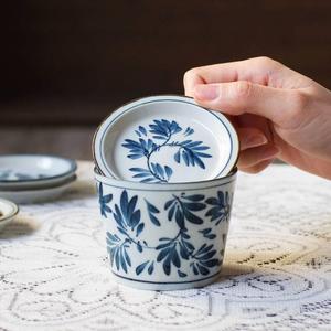 日式陶瓷猪口杯带盖杯垫圆形小碟子酸奶麦片小食杯子套装家用客厅
