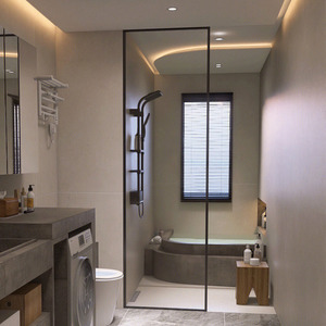 淋浴房隔断浴室卫浴干湿分离玻璃隔断半墙卫生间洗手间洗澡间挡水