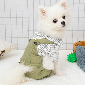 狗狗背带裤夏季衬衣泰迪衣服时尚格子四脚衣宠物服装用品一件代发
