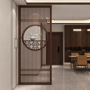 屏风隔断客厅玄关入户遮挡小户型新中式家用实木花架格栅隔断定制