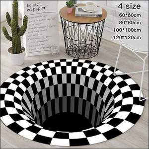 3d陷阱黑洞地毯黑白格立体视觉旋涡房间客厅三维几何抽象地垫