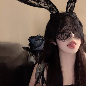 兔女郎头饰派对化妆舞会猫女郎黑色蕾丝猫耳朵面纱兔耳朵发箍面具