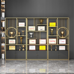 公司荣誉证书展示柜奖杯奖牌奖状陈列架手办样品办公室置物架轻奢