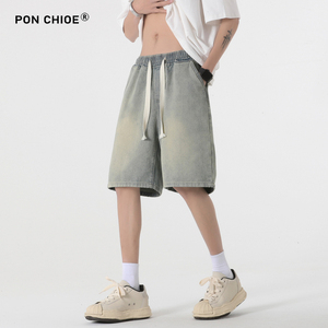（保价618-买贵必赔）ponchioe美式牛仔五分裤子男女宽松短裤直筒