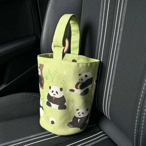 创美萱店铺大熊猫和花帆布包上班族便携手提袋帆布水桶包可爱桶包