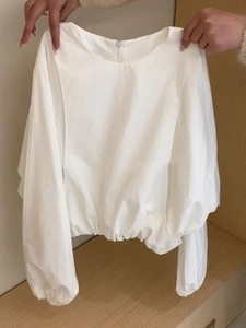 现货|法式设计感灯笼袖白色套头衬衫女2024早春时尚洋气宽松上衣