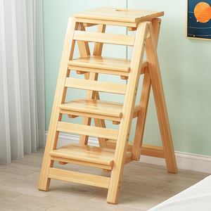 家用折叠梯子防滑多功能加厚实木踏步台阶室内楼梯椅子简易置物架