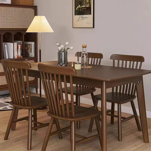 餐桌全实木北欧黑胡桃色美式复古书桌简约工作台茶桌长方形吃饭桌