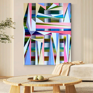 几何色块手绘油画抽象艺术高端复古客厅玄关走廊北欧风无框挂画