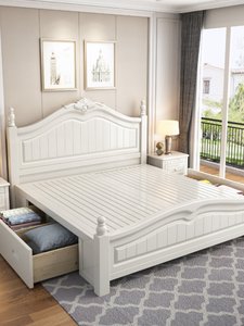 宜家实木床1.8米主卧室现代简约双人韩式储物田园白色1.5欧式公主