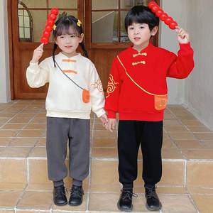 男女宝宝新年拜年服冬季加绒幼儿园元旦表演服中国风唐装喜庆套装