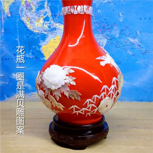 青岛贝雕陶瓷贝雕花瓶摆件特色工艺礼品家居送人装饰纪念品|