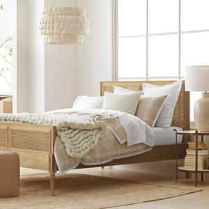 新品法式优雅藤面橡木实木简约欧式双人床儿童床带床尾板风化色白