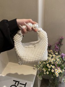 法式复古镂空仙女珍珠包名媛手工编织串珠手提包波士顿手拿度假包