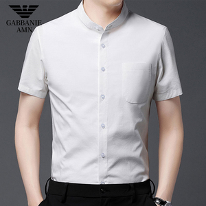 高档轻奢品牌立领衬衫男士短袖夏季新款中华领休闲中年白衬衣男式