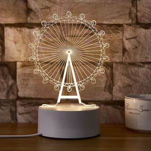 3D小夜灯比心水母摩天轮小夜灯LED亚克力台灯3D灯DIY礼品
