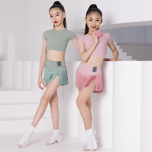 2024夏季新款拉丁舞练习套装女童高级流苏裙两件套显瘦修身舞蹈服
