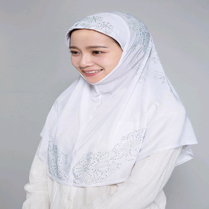 伊斯兰包头巾时尚马来西亚盖头水晶麻烫钻单件礼拜头巾飞机帽纱巾